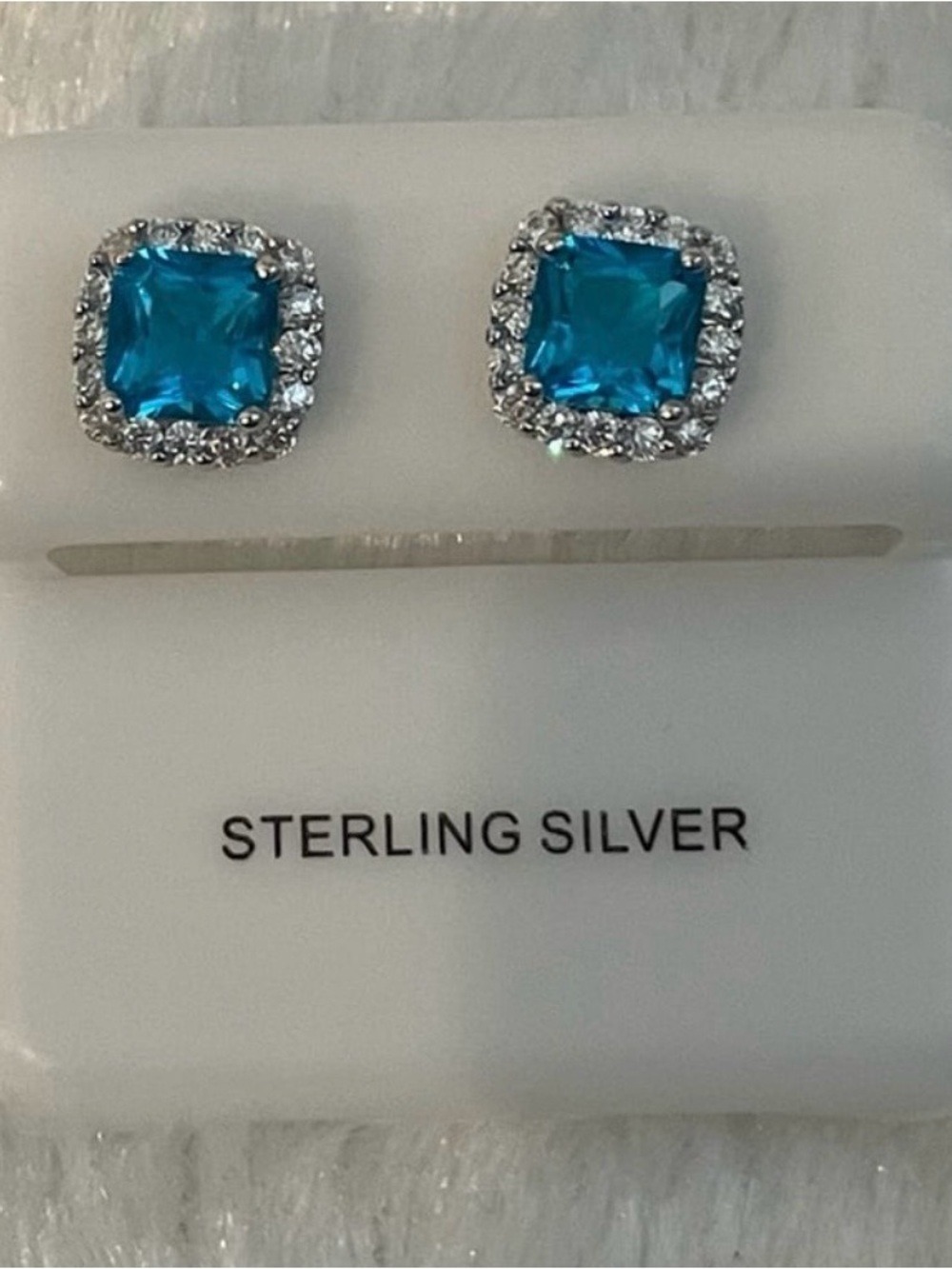Sterling Silver Blue Moissanite Halo Stud Earrings